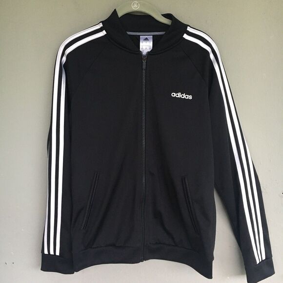 Adidas Zip Up Track Jacket Women M Black Warm Up 3-Stripes Track Gym Y2K Retro - Picture 1 of 14